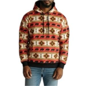 Native Fleece Hoodie Southwestern Buffalo Pattern Men’s XL Orange Black Yellow